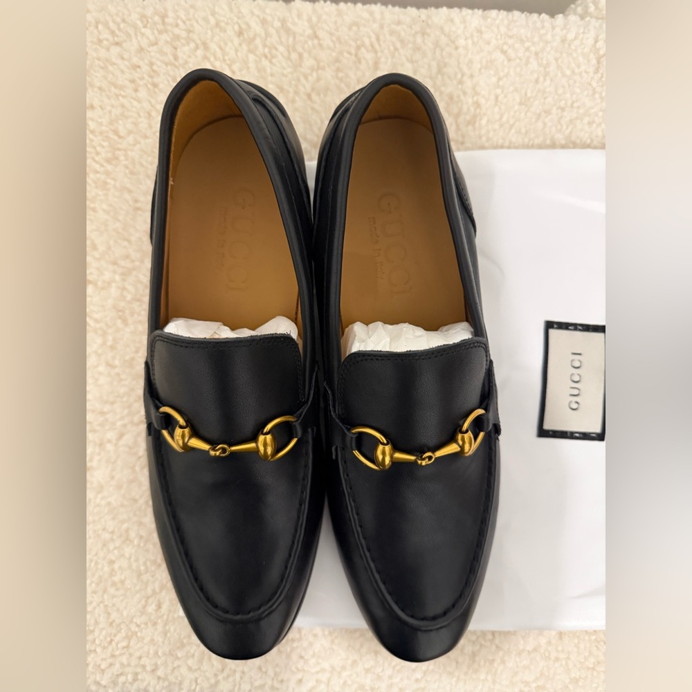 Men’s designer inspired Black Loafers with Gold Accent size 40